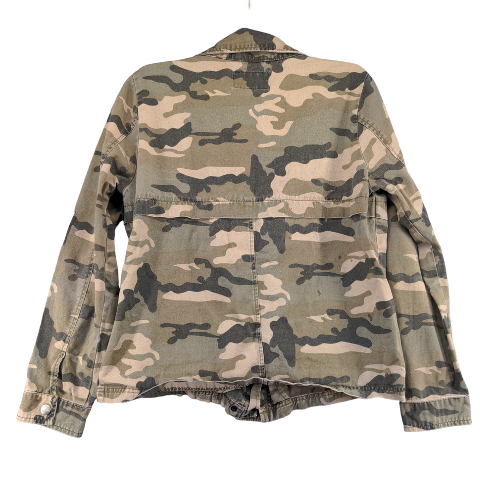 BKE Women's Jacket Multi Medium Camo Button Front Long Sleeve Pockets Cotton